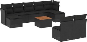 vidaXL 10 részes fekete polyrattan kerti ülőgarnitúra párnákkal