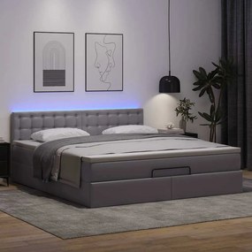 szürke műbőr ottomán ágy matracokkal &amp; LED-ek 180x200cm