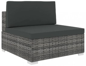 1 db szürke polyrattan moduláris középső kanapé párnákkal