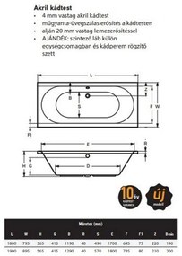 Ontario egyenes kádtest 190 cm