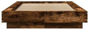 füstös tölgyszínű szerelt fa ágykeret LED-del 100 x 200 cm