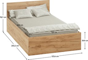 Ágy fém ráccsal és tárolóhellyel, 120x200, tölgy craft arany, DOLI