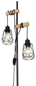 Rusztikus állólámpa fekete fával, 2-lámpás árnyékolóval - Dami Frame