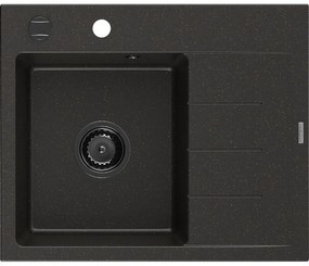 Mexen Ben gránit mosogató egy kamrával és csepegtetővel, balos 600 x 500 mm, fekete/arany metál, fekete szifon