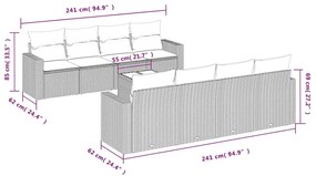 9 részes szürke polyrattan kerti ülőgarnitúra párnákkal