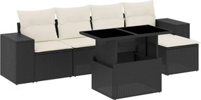 vidaXL 6 részes fekete polyrattan kerti ülőgarnitúra párnákkal