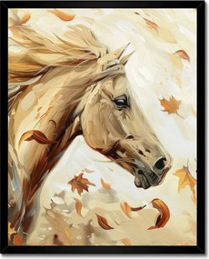Poszter fekete keretben 40x50 Ló az őszi levelek között