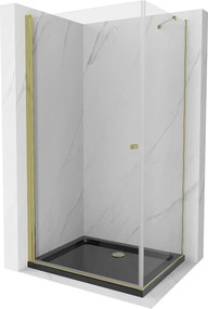 Mexen Pretoria, zuhanykabin 90 (ajtó) x 80 (fal) cm, 6mm átlátszó üveg, arany profil + fekete zuhanytálca, 852-090-080-50-00-4070G
