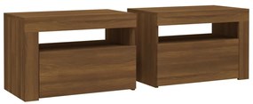 2 db barna tölgy színű éjjeliszekrény LED-ekkel 60x35x40 cm