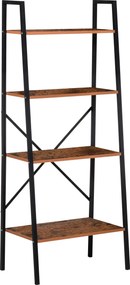 HOMCOM Létra Polc Ipari Könyvespolc 4 Polccal Nappaliba, Irodába, Tanuláshoz 60x35x145cm Rusztikus Barna | Aosom