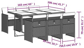 7 részes barna polyrattan kerti étkezőgarnitúra párnával