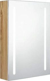 vidaXL fehér-tölgyszínű LED-es tükrös fürdőszobaszekrény 50x13x70 cm