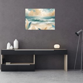 Üveg kép – Festett strand lágy színekben (70x50 cm)