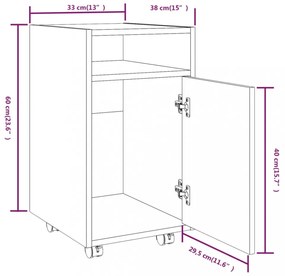 barna tölgy színű szerelt fa kisszekrény kerekekkel 33x38x60 cm