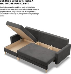 Etna sarokkanapé, 1 ágyneműtartóval, szövet anyag, univerzális oldal, hab töltet, szürke