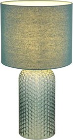 Globo 21735BG Asztali lámpa, üveg világos zöld, textil halvány zöld, kábel PVC fehér, billenőkapcsoló a kábelen, ø: 265mm, M: 500mm, kábel hossza 1300mm, 1x E27 60W 230V izzó nélkül