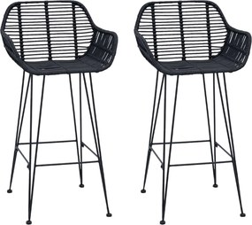 vidaXL Bárszék 2 pcs Fekete 55 x 52 x 92 cm Rattan és Vas