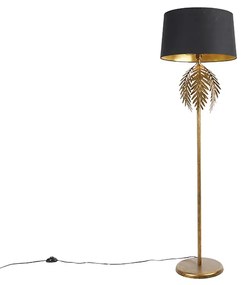 Állólámpa arany 145 cm fekete pamut búrával 50 cm - Botanica