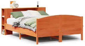 barna tömör fenyőfa könyvespolcos ágy matrac nélkül 150 x 200cm