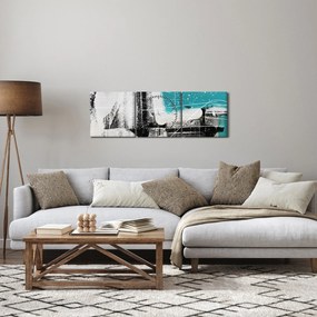 Kép - Türkiz absztrakció (órával) (90x30 cm)