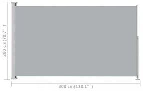 szürke behúzható oldalsó terasznapellenző 200 x 300 cm