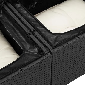8 részes kerti kanapé szett párnákkal Fekete Polyrattan Akác, 3 részes kerti étkező szett párnákkal Fekete Polyrattan Akác