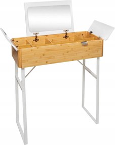 Fésülködőasztal Tükörrel és rekeszekkel bambusz 88 cm