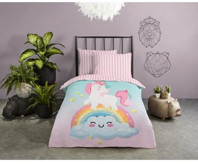 Rózsaszín-türkiz egyszemélyes pamut gyerek ágyneműhuzat 140x200 cm Sweety – Good Morning