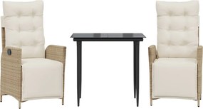 vidaXL 3 részes bézs polyrattan kerti étkezőgarnitúra párnákkal