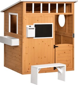 Outsunny Fa Játszóház Gyermekeknek Ablakkal és Postaládával Kültéri Kertjátszóház Virágtartóval, 3-8 Év Közötti Gyerekeknek, Tömör Fenyő Fa, 122 x 108