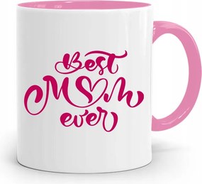 Rózsaszín Bögre Ajándék Anyukáknak Best Mom Ever fényképes nyomtatással