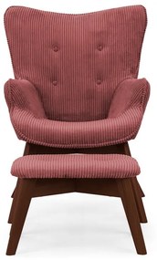 Piros kordbársony fotel lábtartóval Niko – Ropez