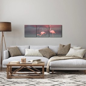 Flamingók képe (órával) (90x30 cm)