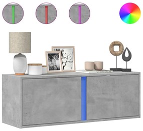 betonszürke falra szerelhető TV-szekrény LED-del 100x31x35 cm