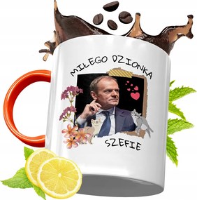 Donald Tusk Narancssárga Bögre Ajándék, fényképes nyomattal