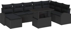 vidaXL Kerti Kanapé Szett tárolóval 9 pcs Fekete Poli rattan