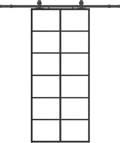 vidaXL fekete ESG üveg tolóajtó fémszerelvény-szettel 90x205 cm