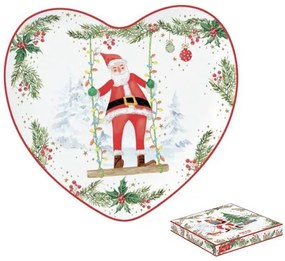 Porcelán szívtálca 20x19cm, dobozban, Joyful Santa