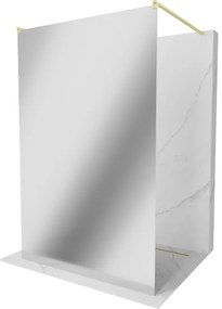 Mexen Kioto, Walk-In zuhanyparaván 110 x 200 cm, 8 mm tükörmintás üveg, arany matt profil, 800-110-002-55-50