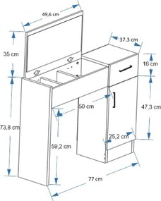 Inci fésülködőasztal, atlanti fenyő-antracit, 77 cm