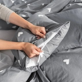 Goldea pamut ágyneműhuzat - szívecskék, szürke alapon 140 x 200 és 70 x 90 cm