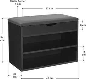 Cipőszekrény zsanéros fedél/párnázott ülőfelület 60×30×45 cm
