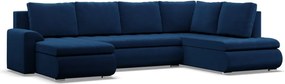 Tokio U sarokkanapé, 3 ágyneműtartóval, bársony, jobboldali, kék