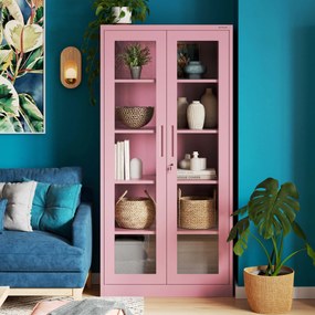 Vitrines szekrény AMELIA, 900 x 1850 x 400 mm, Fresh Style: púderrózsaszín