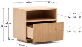 Natúr színű éjjeliszekrény tölgyfa dekorral Helvine – Kave Home