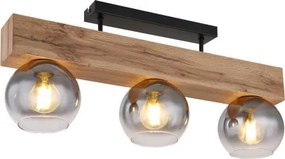 Globo 15656-3D Mennyezeti lámpa fém matt fekete, MDF fa hatású sötét, füstszínű üveg, átlátszó, HxSzxM: 650x150x280mm, nem tartozék: 3x E27 40W 230V