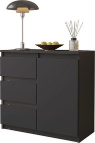 Mikel Komód Antracit 3 Fiókos 1 Ajtós Polc, Szekrény 80 CM Tágas Mikel