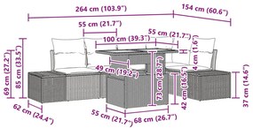 6 Darabos Kerti Étkezősor Párnákkal Bézs Poli Rattan Akáccal