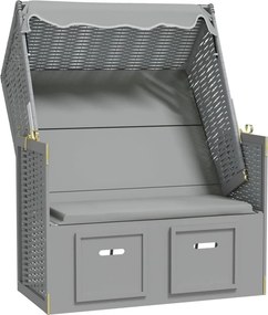 vidaXL szürke polyrattan és tömör fa strandszék tetővel