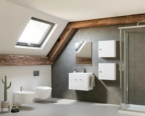 Zaffiro 60cm-es két ajtós fürdőszobaszekrény fényes fehér + mosdó